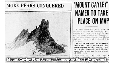 Mount Cayley First Ascent 1928