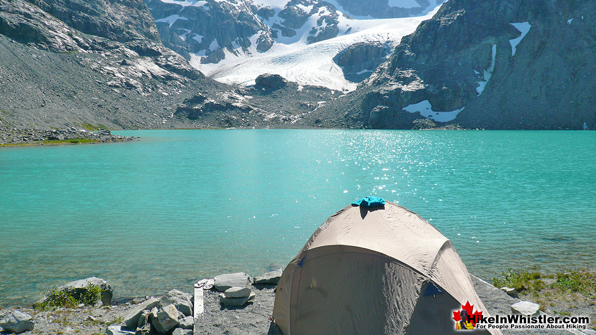 Wedgemount Lake Tent View of Glacier